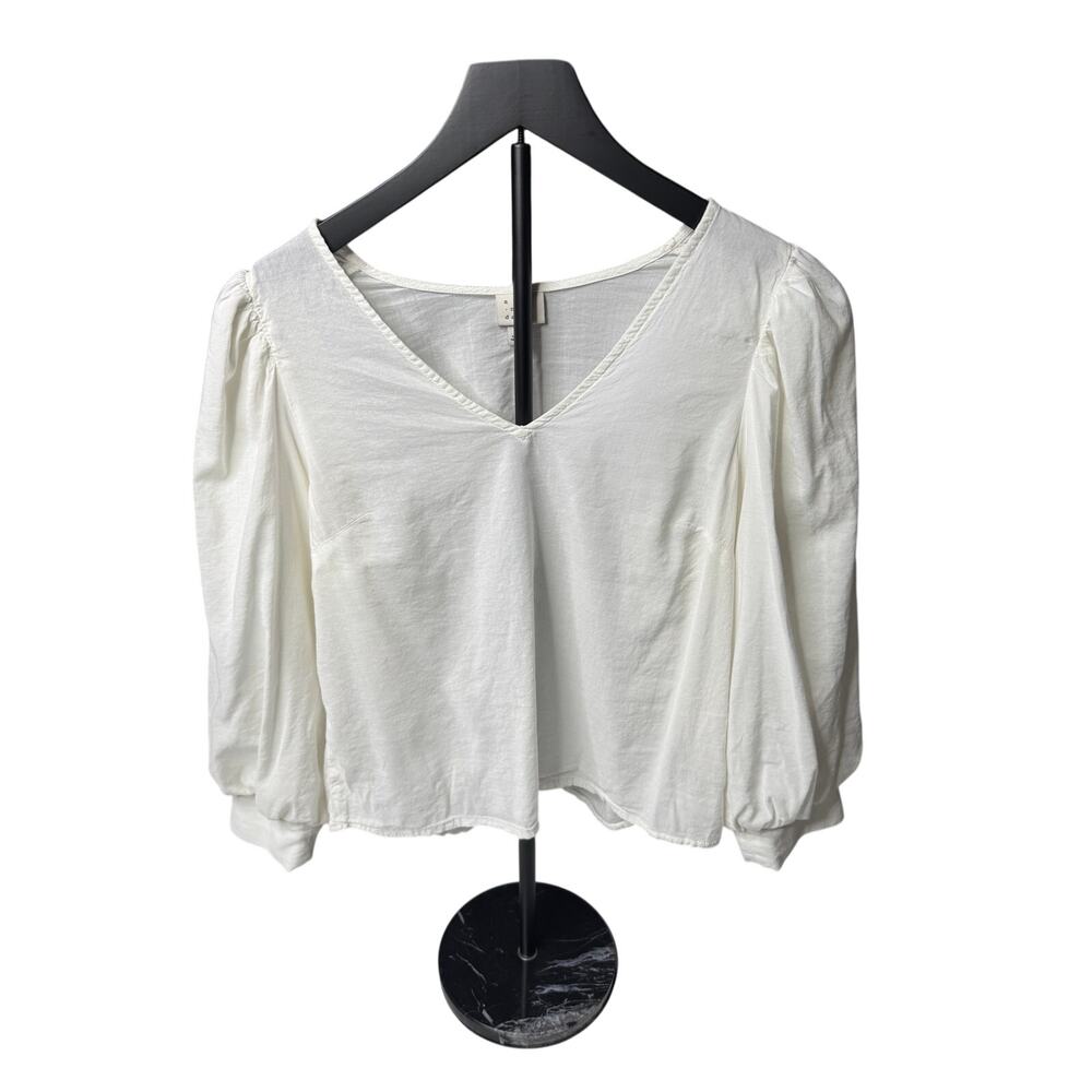 A New Day Cream Balloon Sleeve Blouse XS Romantic Minimal Coastal Workwear Top - Picture 7 of 11